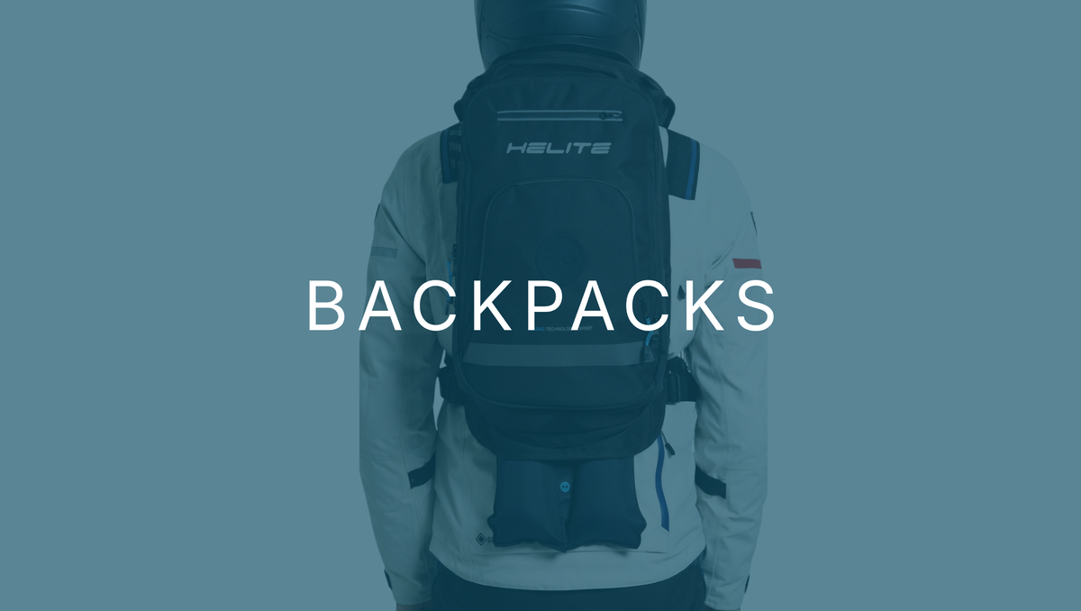 Rider seen from behind wearing a Helite H-Moov airbag backpack