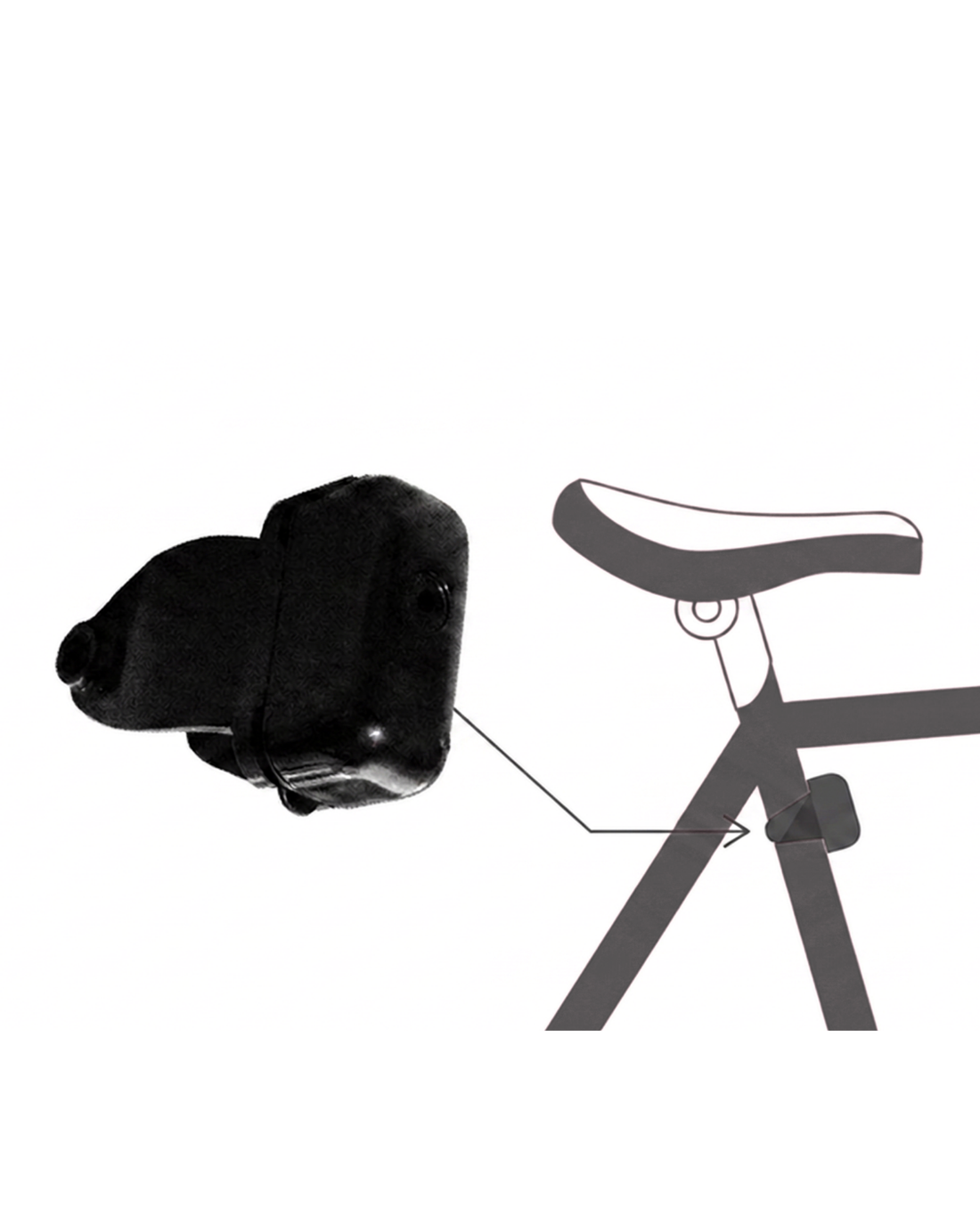 Diagram showing the Helite eSaddle sensor mounted under a bicycle saddle