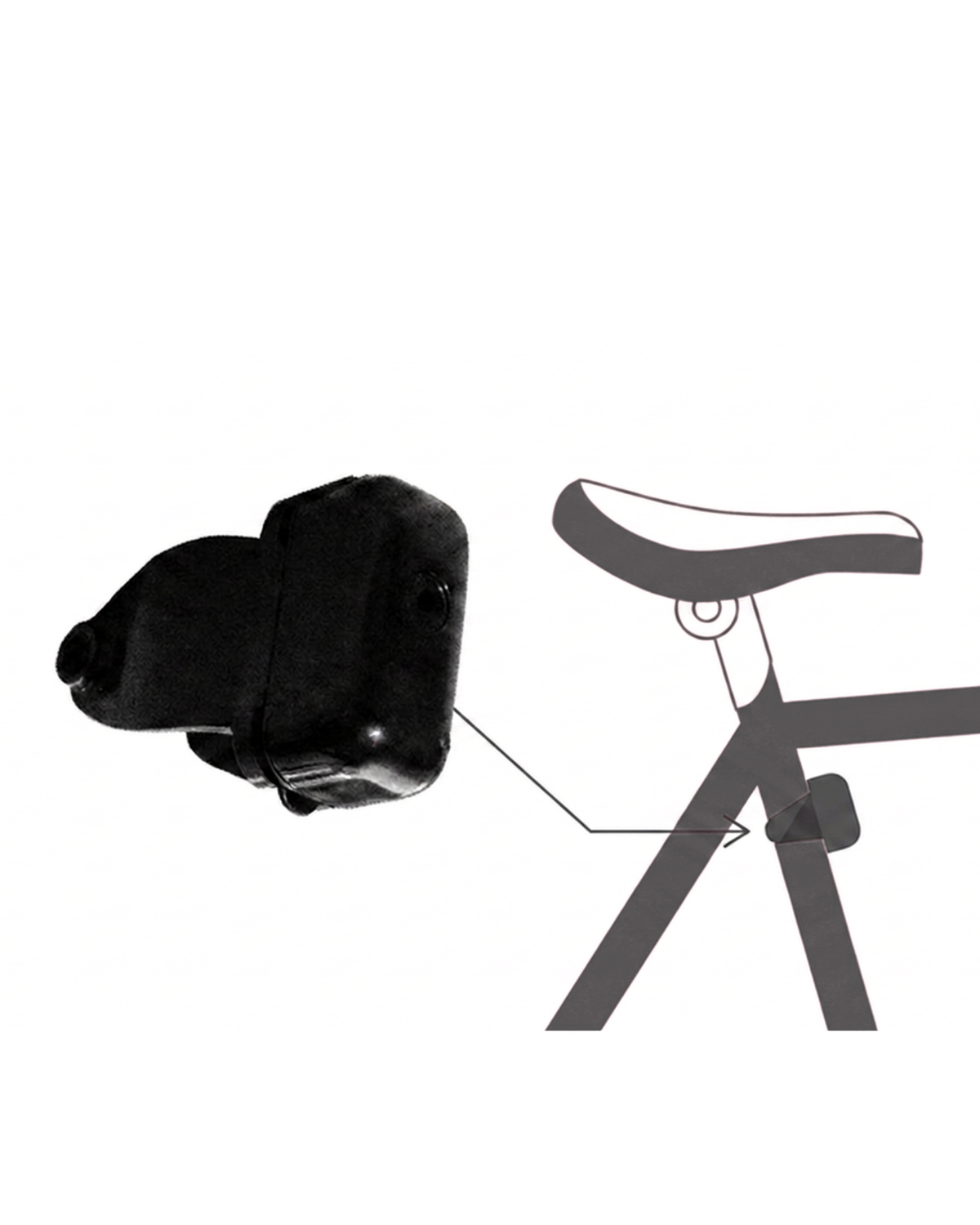 Diagram showing the Helite eSaddle sensor mounted under a bicycle saddle