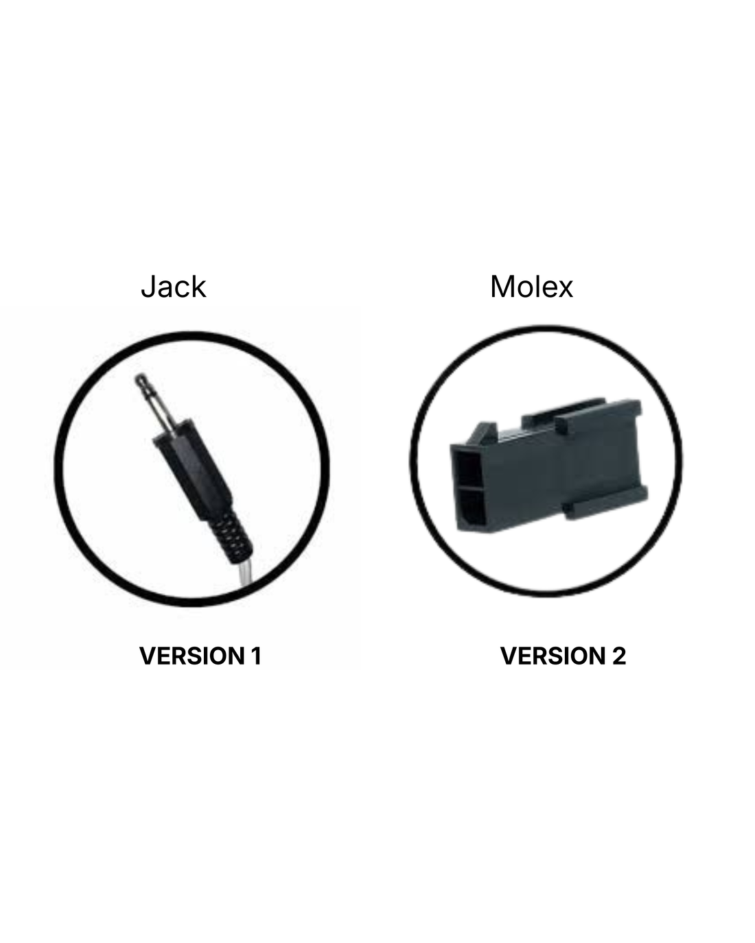 Helite e-cartridge connectors compared: V1 jack plug and V2 Molex plug