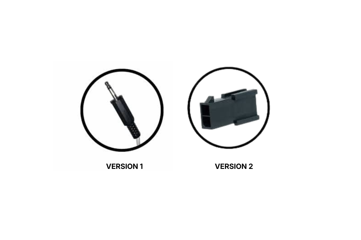 Helite e-cartridge connectors compared: Version 1 jack plug on the left, Version 2 Molex plug on the right