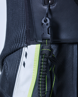 Close-up of the GP Air vest zip running down the side of a race suit