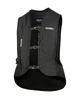 Front of the Helite Turtle 2 airbag vest in black, showing the buckles and lanyard connector