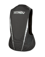 Back of the black Helite Turtle 2 airbag vest with the Helite logo and reflective piping