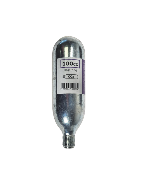 Helite 100cc CO2 cartridge with a plain threaded end, for mechanical airbags
