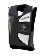 Front of the Helite e-GP Air electronic airbag vest with its control panel