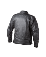 Back of the black Helite Roadster leather airbag jacket with the Helite logo
