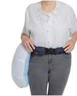 Hip'Guard belt inflated at the hips on an older woman, front view